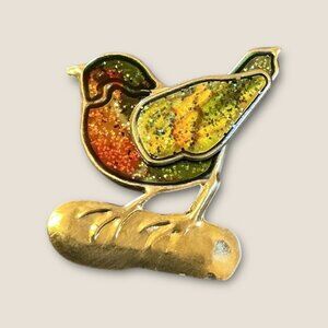 Vintage Colorful Bird Brooch Pin With Textured Glitter Design